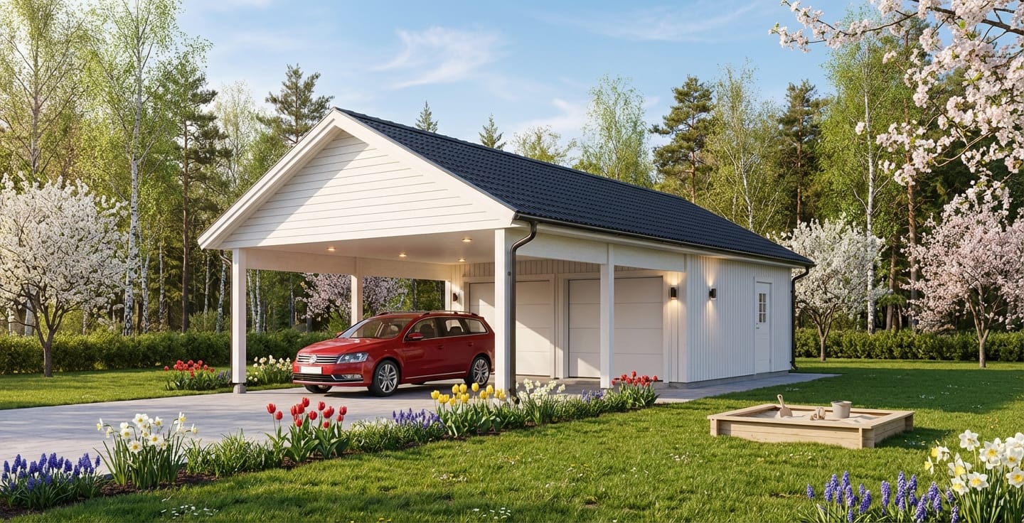 Laxbacken 74m² Garage med carport vår