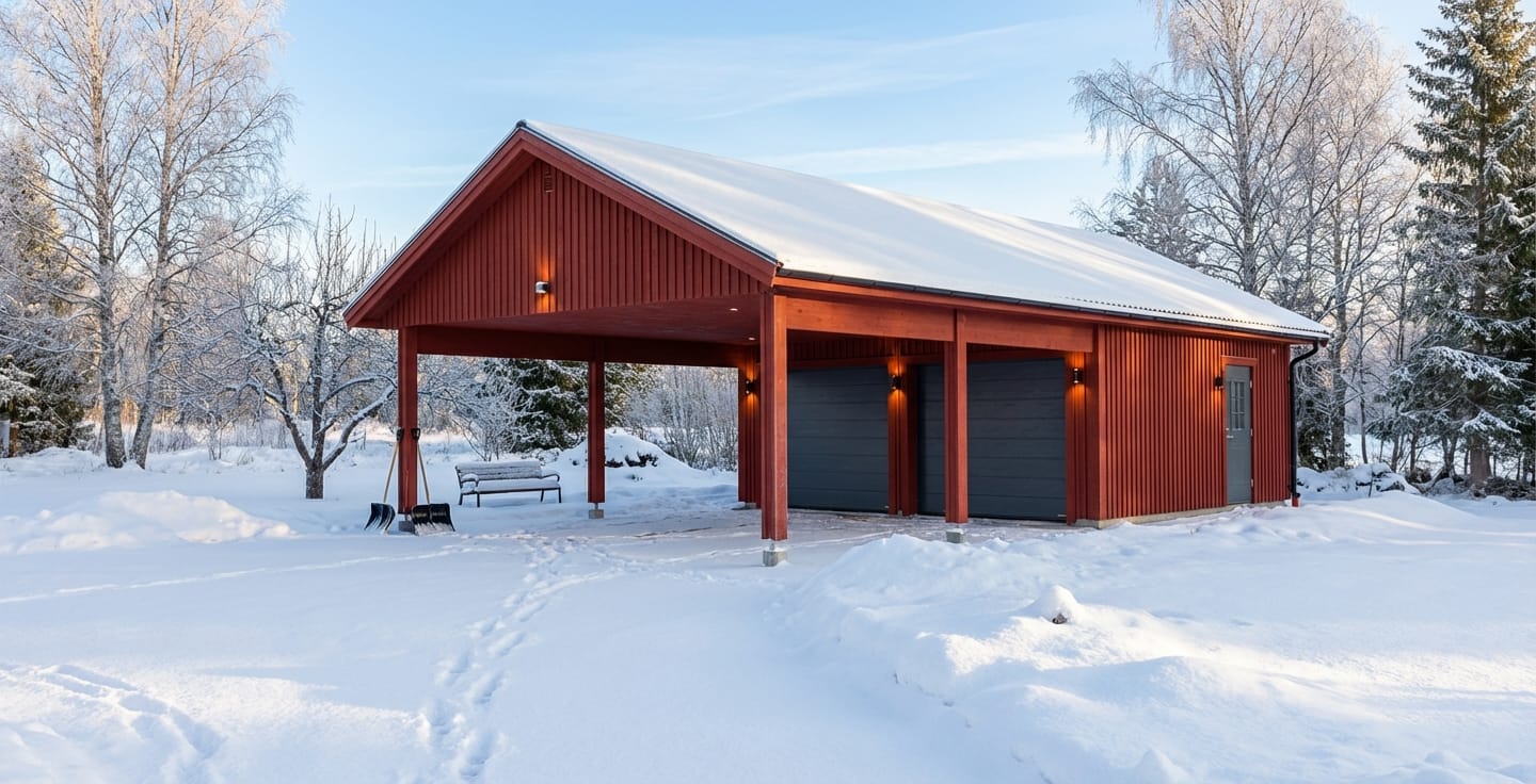 Laxbacken 74m² Garage med carport vinter