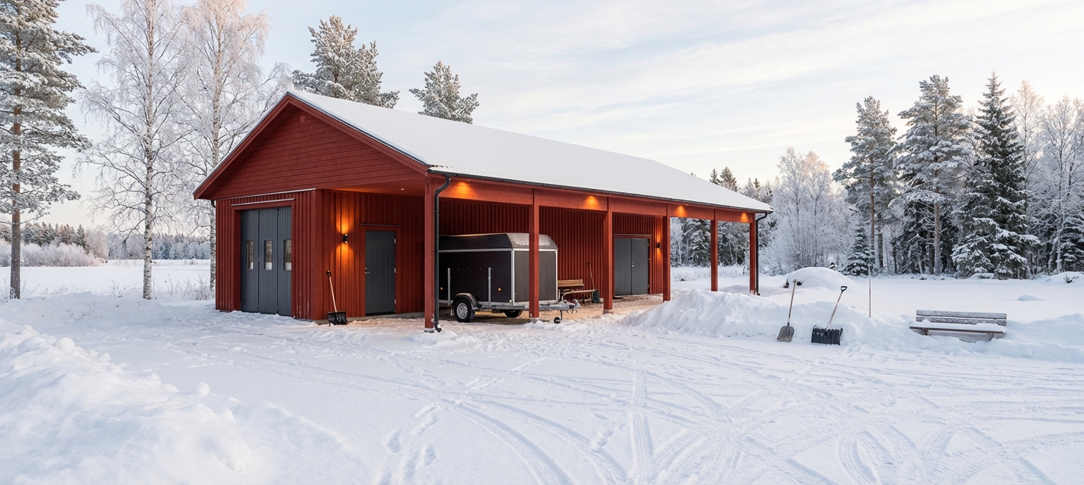 Vallen 143m² Garage med carport vinter